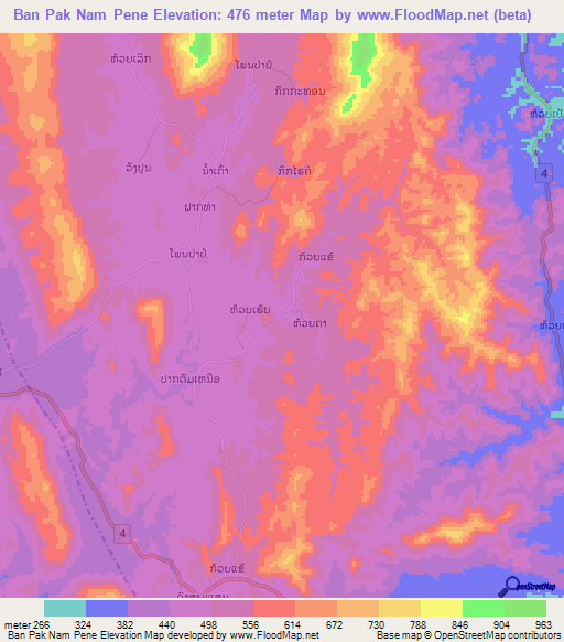 Ban Pak Nam Pene,Laos Elevation Map