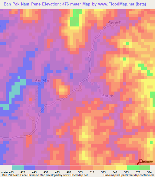 Ban Pak Nam Pene,Laos Elevation Map