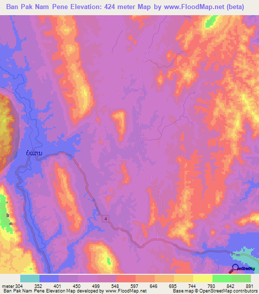 Ban Pak Nam Pene,Laos Elevation Map