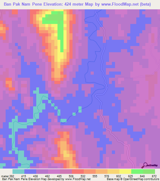 Ban Pak Nam Pene,Laos Elevation Map