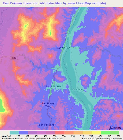 Ban Pakman,Laos Elevation Map