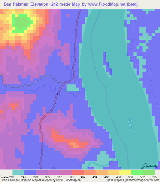 Ban Pakman,Laos Elevation Map