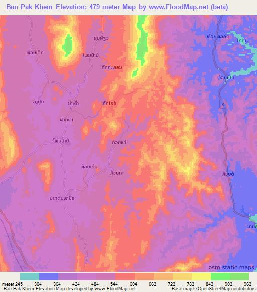 Ban Pak Khem,Laos Elevation Map