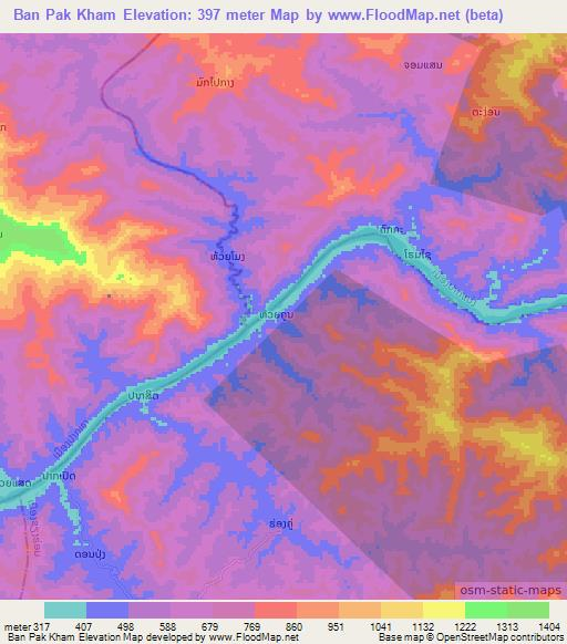 Ban Pak Kham,Laos Elevation Map