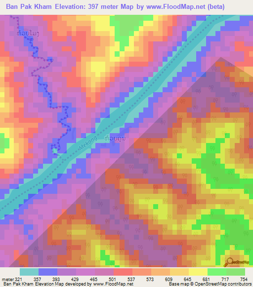 Ban Pak Kham,Laos Elevation Map