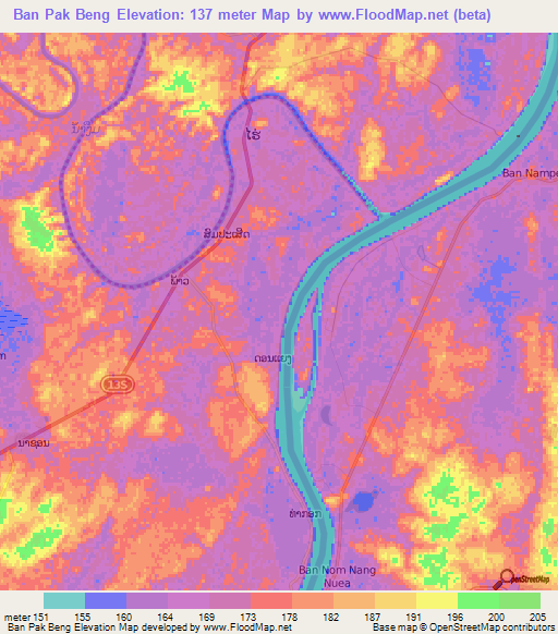 Ban Pak Beng,Laos Elevation Map