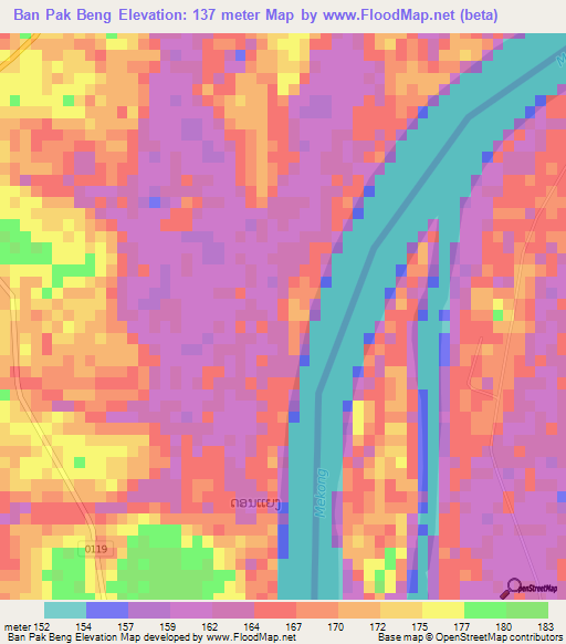 Ban Pak Beng,Laos Elevation Map