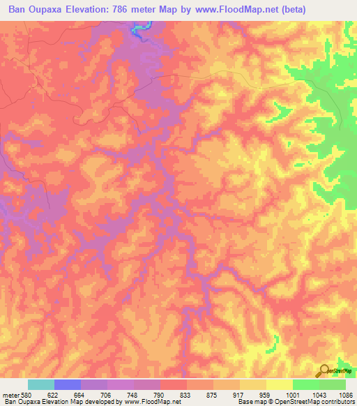 Ban Oupaxa,Laos Elevation Map