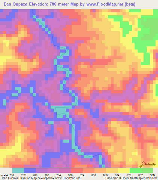 Ban Oupaxa,Laos Elevation Map