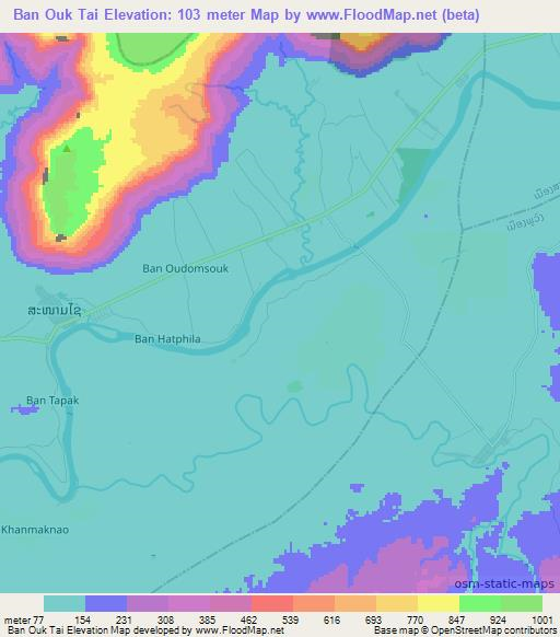 Ban Ouk Tai,Laos Elevation Map