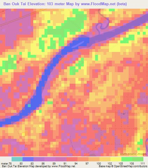 Ban Ouk Tai,Laos Elevation Map