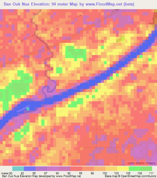 Ban Ouk Nua,Laos Elevation Map