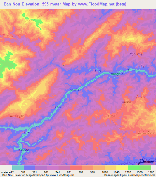 Ban Nou,Laos Elevation Map