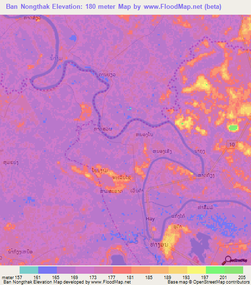 Ban Nongthak,Laos Elevation Map