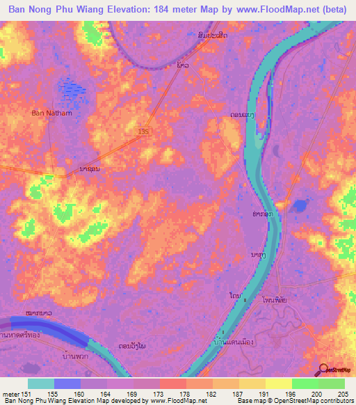 Ban Nong Phu Wiang,Laos Elevation Map