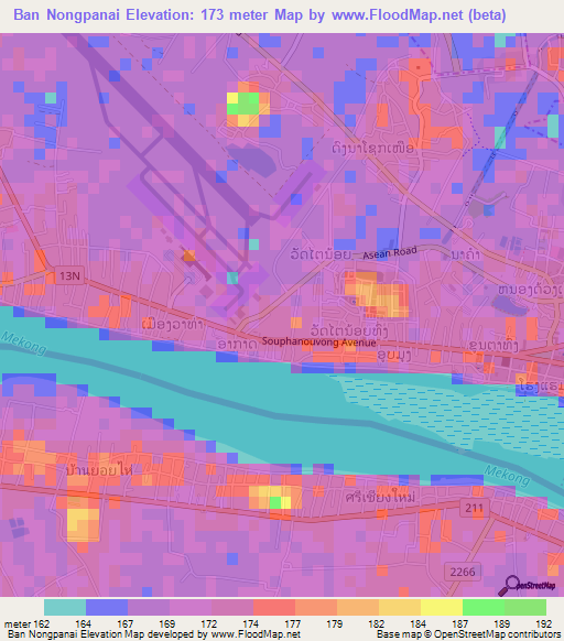 Ban Nongpanai,Laos Elevation Map