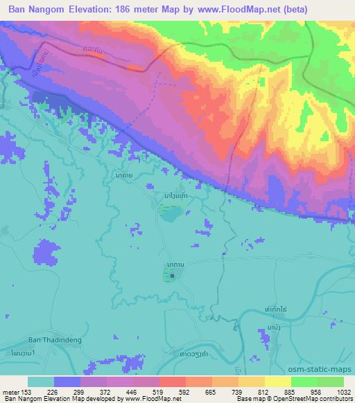 Ban Nangom,Laos Elevation Map