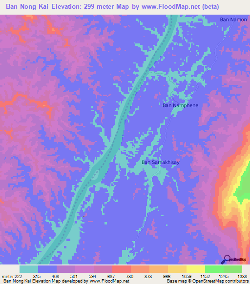 Ban Nong Kai,Laos Elevation Map