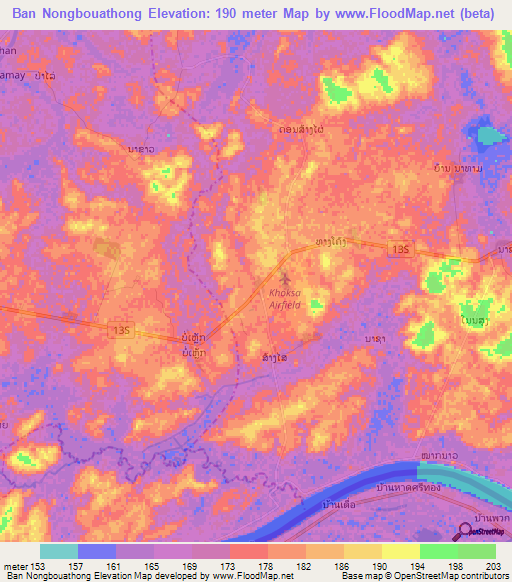 Ban Nongbouathong,Laos Elevation Map