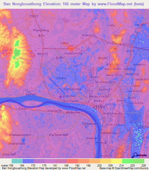 Ban Nongbouathong,Laos Elevation Map