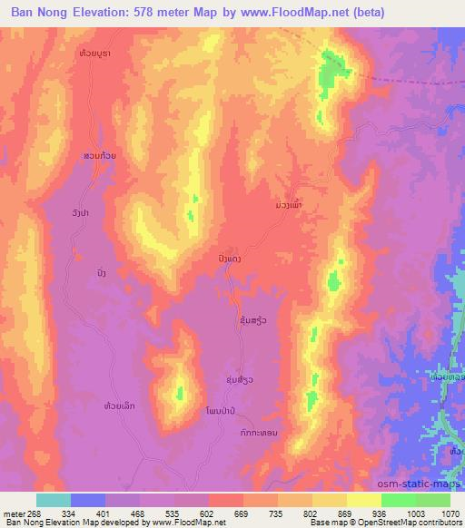 Ban Nong,Laos Elevation Map