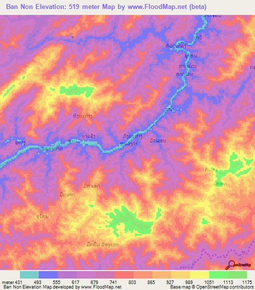 Ban Non,Laos Elevation Map