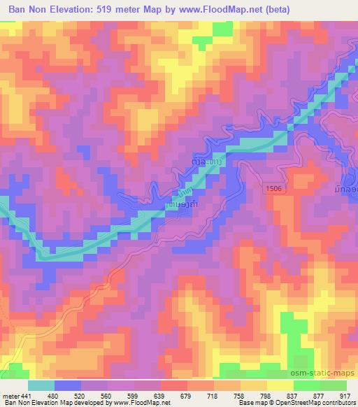 Ban Non,Laos Elevation Map