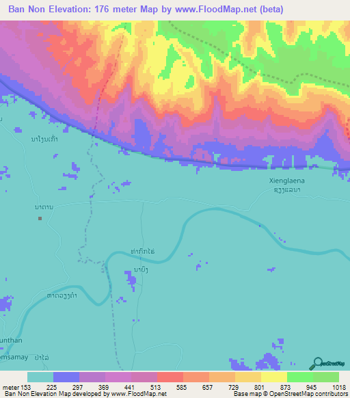 Ban Non,Laos Elevation Map