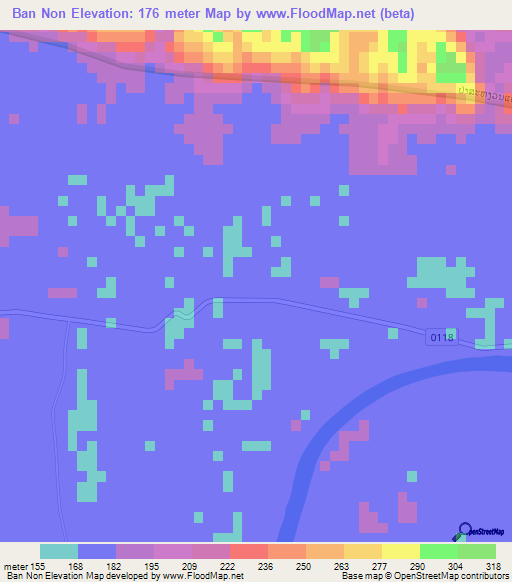 Ban Non,Laos Elevation Map