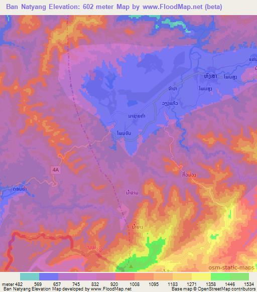 Ban Natyang,Laos Elevation Map