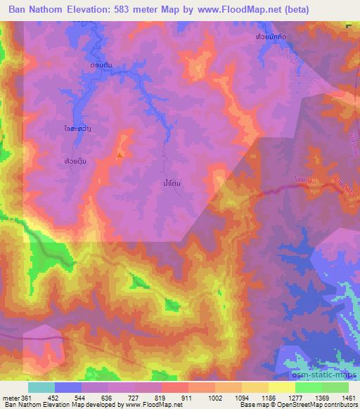 Ban Nathom,Laos Elevation Map