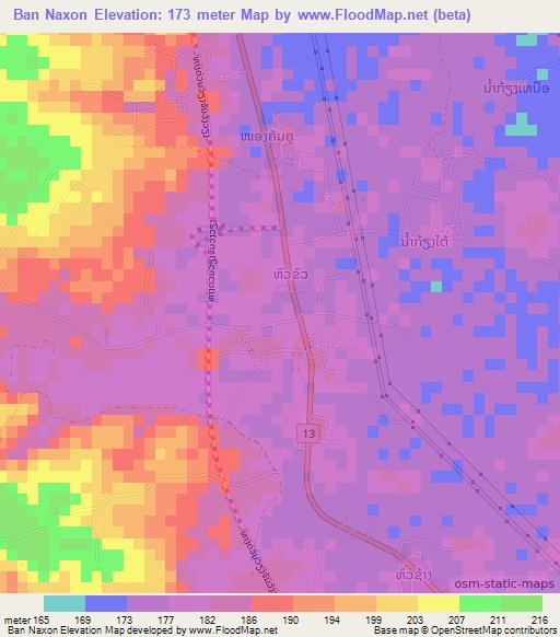 Ban Naxon,Laos Elevation Map