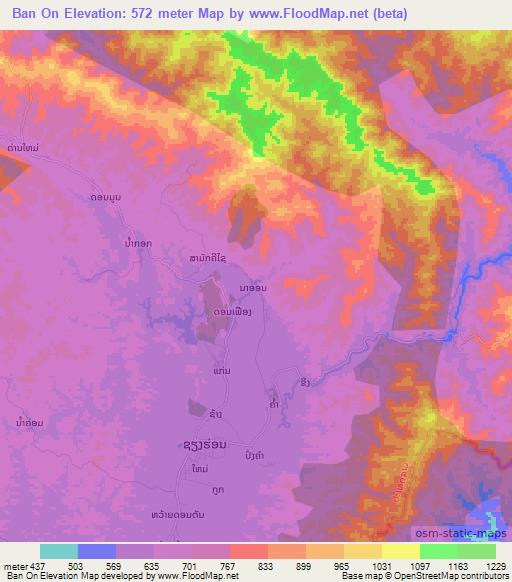 Ban On,Laos Elevation Map