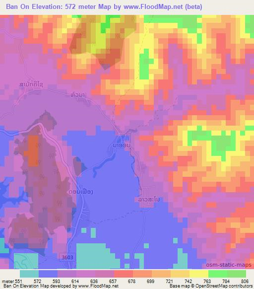 Ban On,Laos Elevation Map