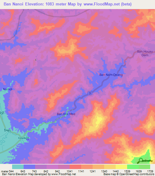 Ban Nanoi,Laos Elevation Map