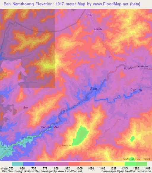 Ban Namthoung,Laos Elevation Map