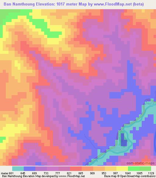 Ban Namthoung,Laos Elevation Map