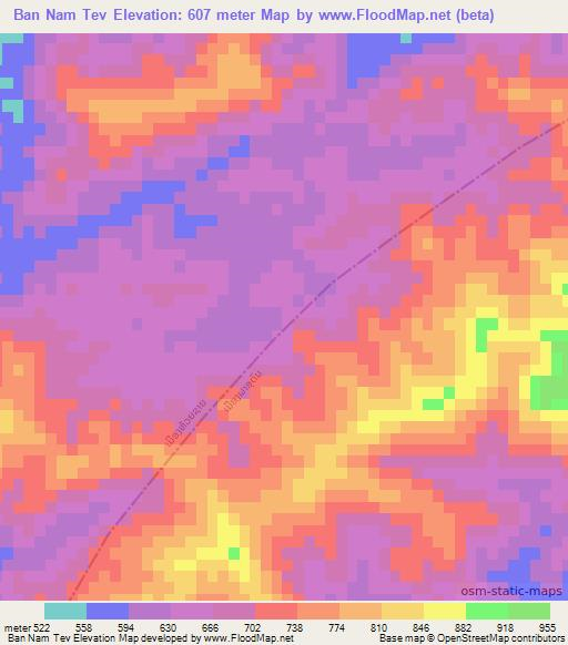 Ban Nam Tev,Laos Elevation Map