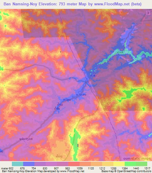 Ban Namsing-Noy,Laos Elevation Map