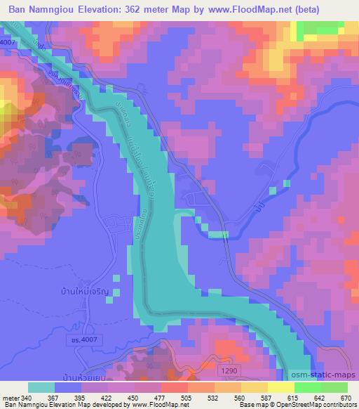 Ban Namngiou,Laos Elevation Map