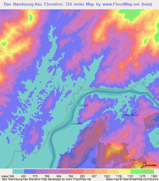 Ban Namkeung-Kao,Laos Elevation Map