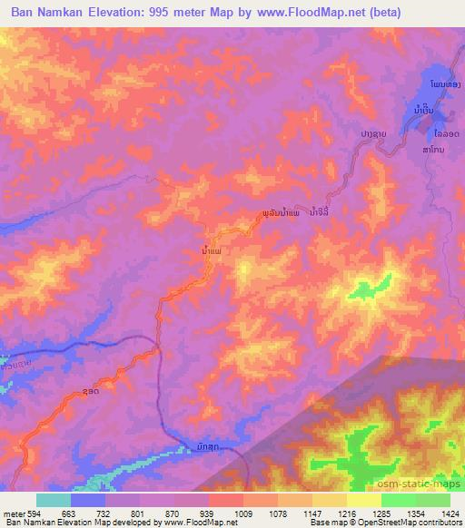 Ban Namkan,Laos Elevation Map