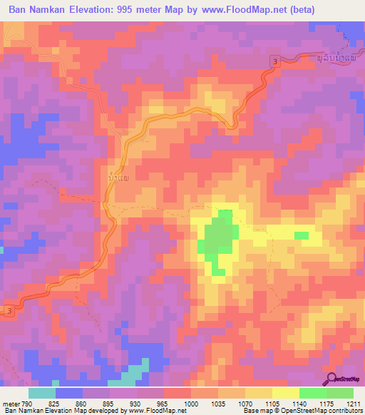 Ban Namkan,Laos Elevation Map