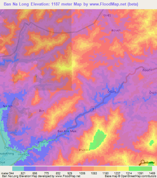 Ban Na Long,Laos Elevation Map