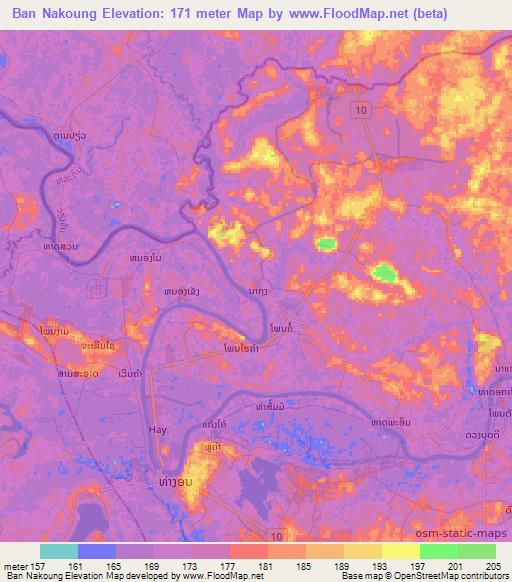 Ban Nakoung,Laos Elevation Map