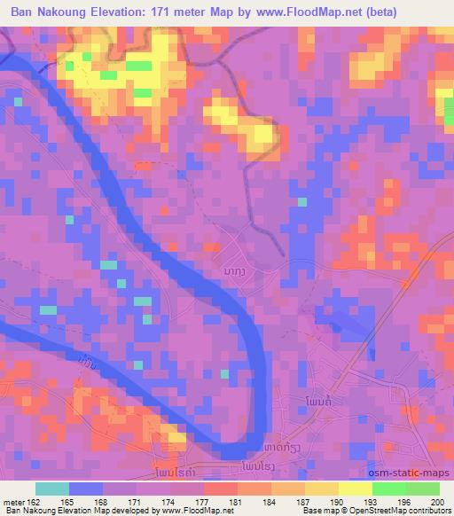 Ban Nakoung,Laos Elevation Map