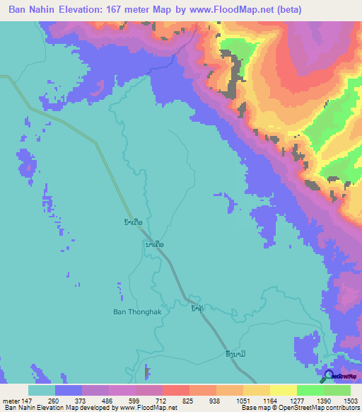 Ban Nahin,Laos Elevation Map