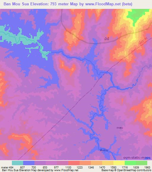 Ban Mou Sua,Laos Elevation Map