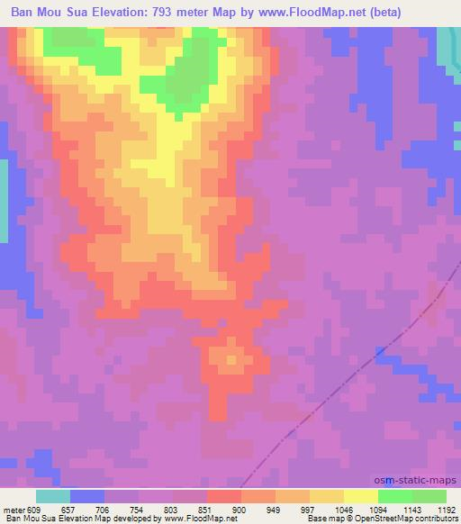 Ban Mou Sua,Laos Elevation Map