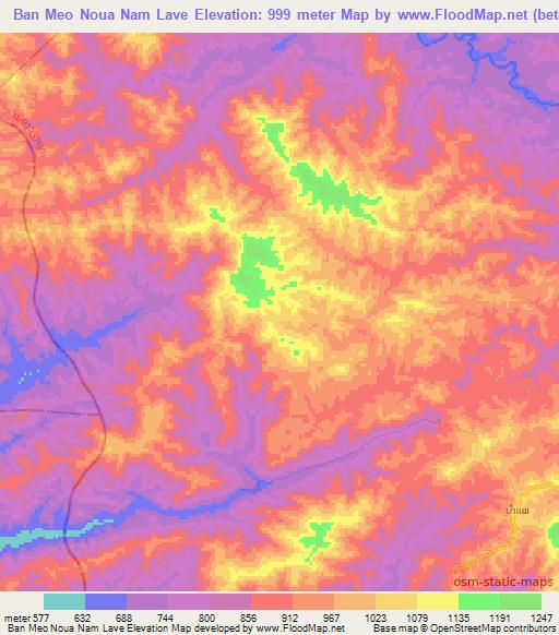 Ban Meo Noua Nam Lave,Laos Elevation Map